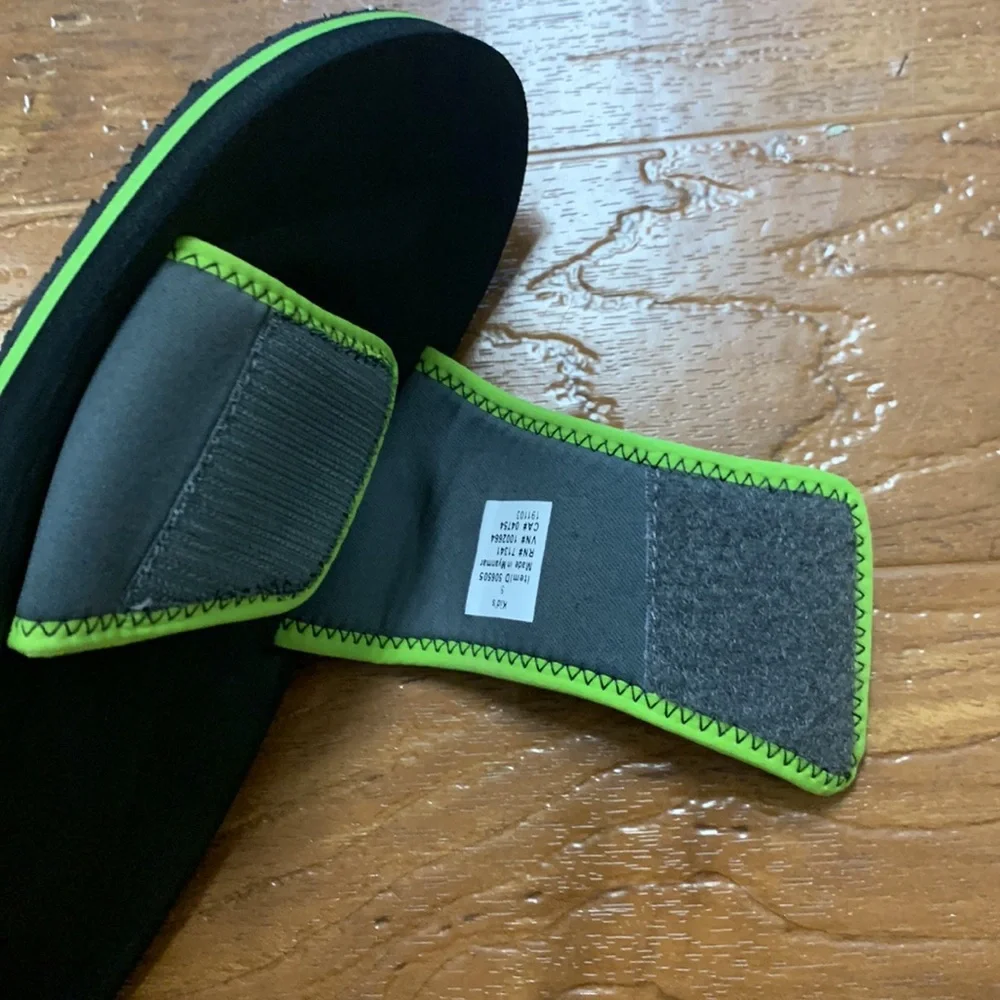 L.L.Bean Black Slide Sandals with Neon Green Trim